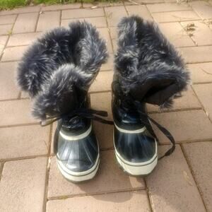 Sporto black rubber Stylish fluffy fur lined warm Snow boots Sz 9